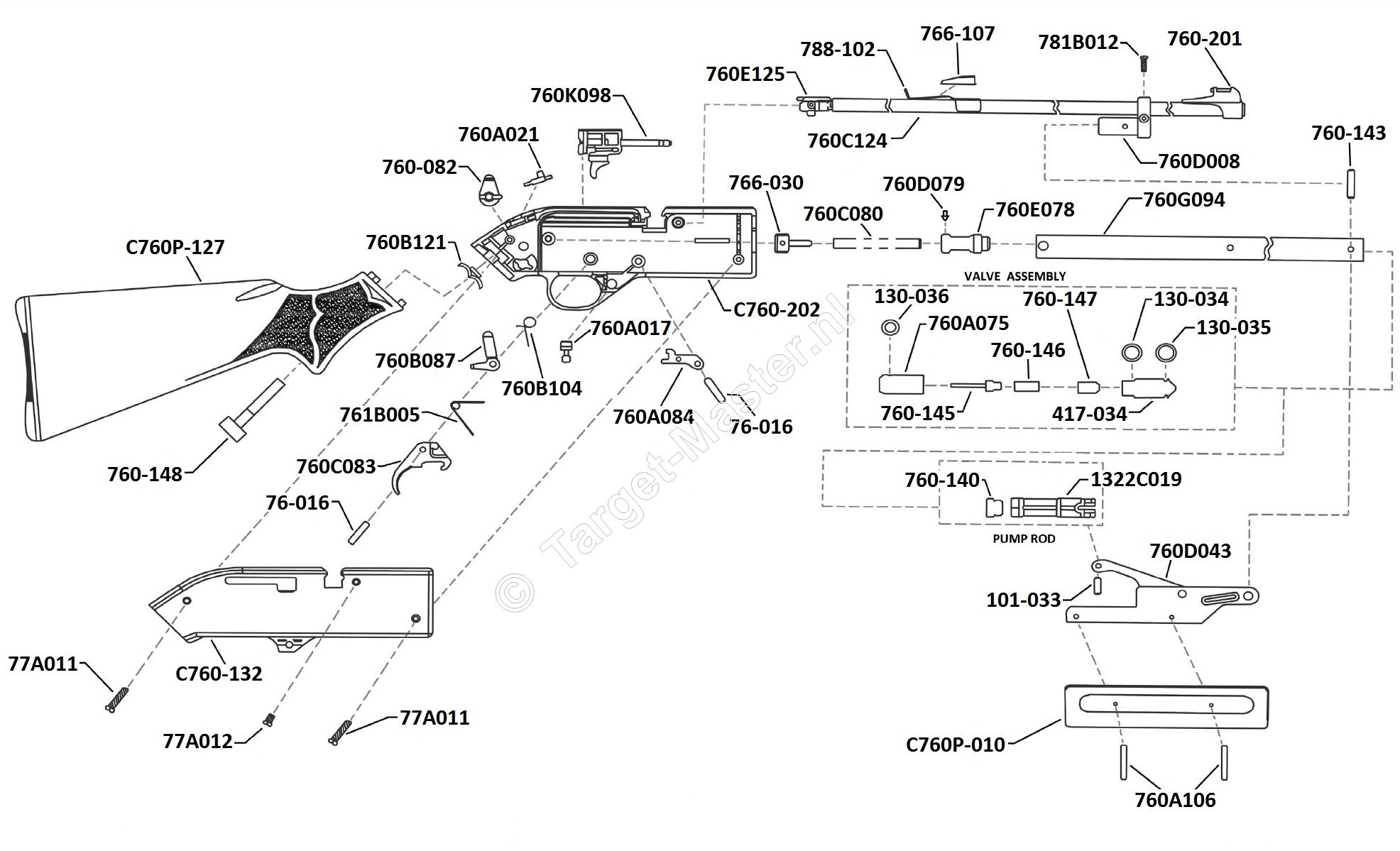 760P, Parts Drawing Crosman Pink Pumpmaster 760P